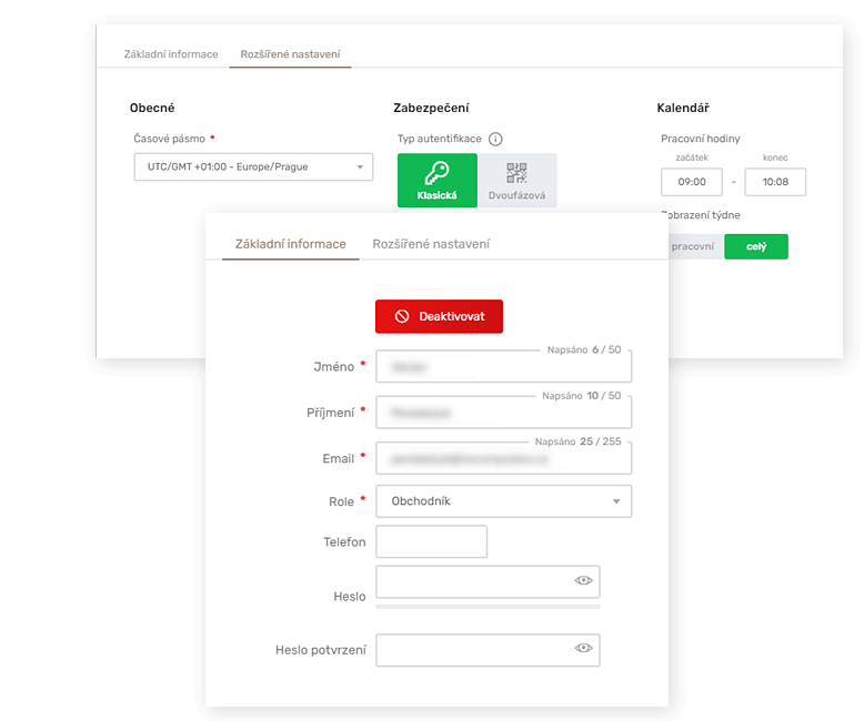 Správa uživatelů, detail uživatele